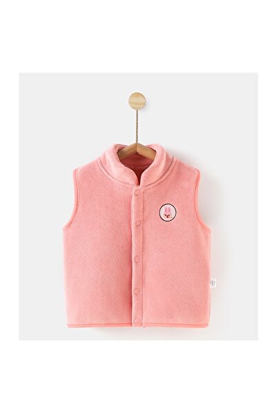 kizu Pink fleece vest for children with high collar and snaps, soft