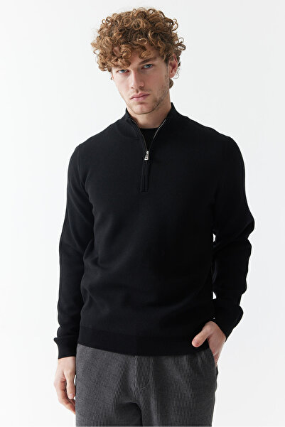 PAULMARK Men's Stand-Up Collar Pique Knit Jacquard Half-Zip Tricot Cardigan Em2109