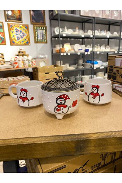 ColorCraft 2-Person Handmade Snowman Patterned Ceramic Mug Set - Tea Coffee P...