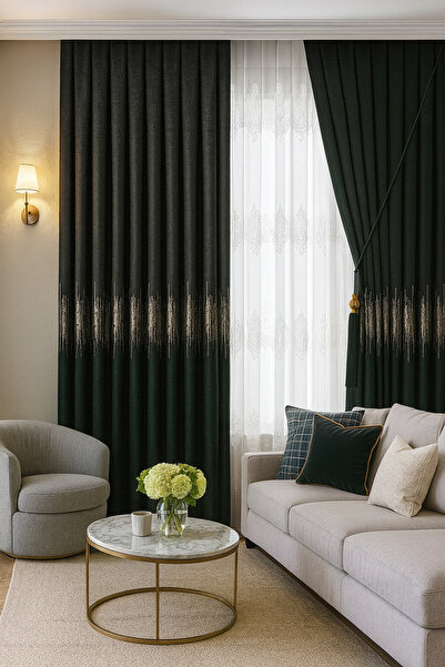 Perdenin Adresi Pano Fon Perde Zümrüt Yeşili Fon Perde SIK PİLE 1/3 TEK KANAT