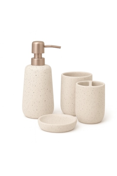 OEM Stone effect ceramic bathroom accessories set, 4 pieces, color - White