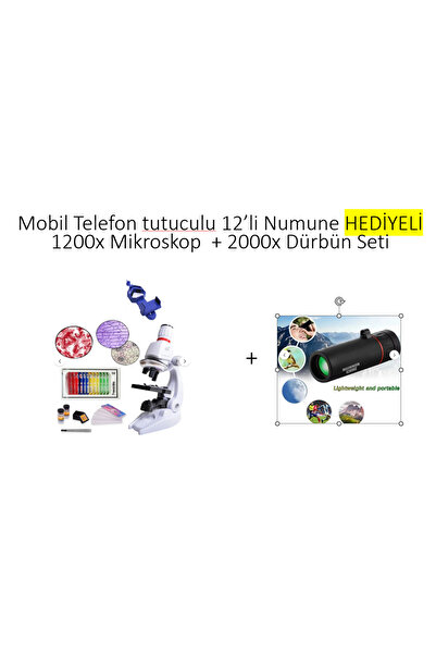 İMGESEL Mobil uyumlu Telefon Tutuculu 1200x Mikroskop Seti + 2000x Dürbün Set...