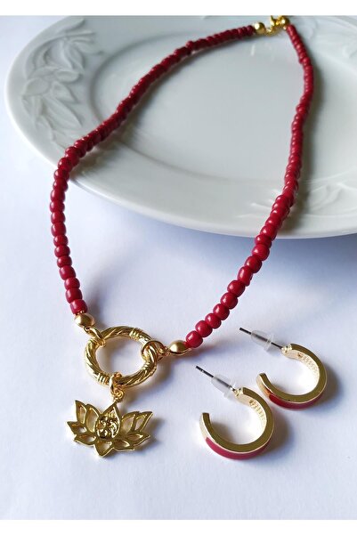 Halley Concept Lotus Flower Necklace Earring Set
