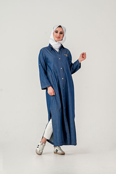 OKTAYUSTA COLLECTİON Spor Çıtçıtlı Gömlek Yaka Yırtmaçlı Günlük Kot Ferace