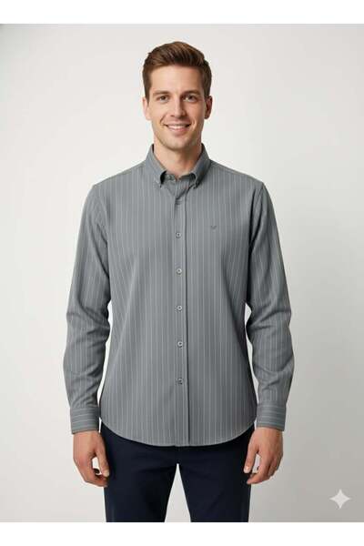 ModaPlaza Men's Knitted Striped Long Sleeve Shirt