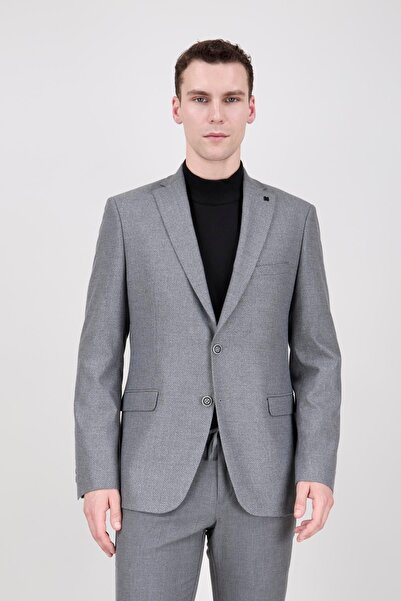 PR PACO ROMANO ART OF FASHİON Erkek Slim Fit Mono Yaka Balık Sırtı Açık Gri C...