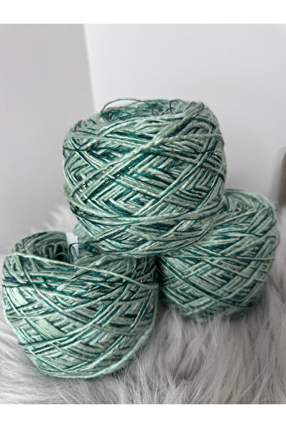 VELİNACOLLECTİON Su Yeşili Merserize Parlak Pullu 2 Katlı Örgü İpi 100gr