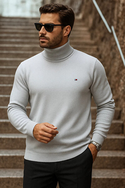 comstar Men's Winter Basic Long Turtleneck Gray Sweater