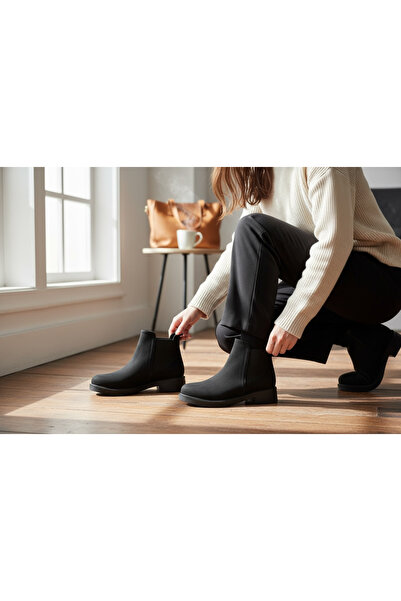 Zen Kadın Mat Deri Chelsea Düz Bot