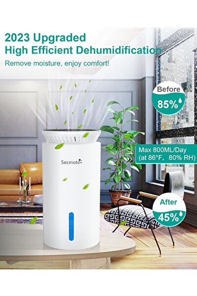 SECHOME Electric Dehumidifier 2000 ml Double Semiconductor Ultra Quiet for up to 50 m² (White)