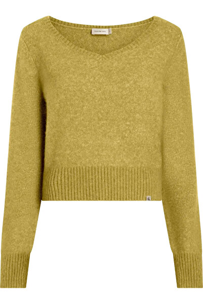 Calvin Klein FLUFFY YARN V-NECK S Kadın Yeşil Kazak