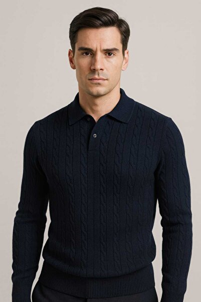 ANATOLIATEKSTILE Men's Torsade Knit Blouse – Elegant, Slim Fit Polo