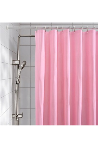 IKEA QUİCK Duş Perdesi 180x200 Cm + 12 Adet Halka Askı Set Pembe Renk Duş Per...