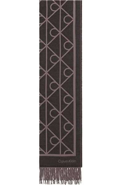 Calvin Klein EMBLEM AOP FRINGES MW SCARF Siyah Erkek Atkı