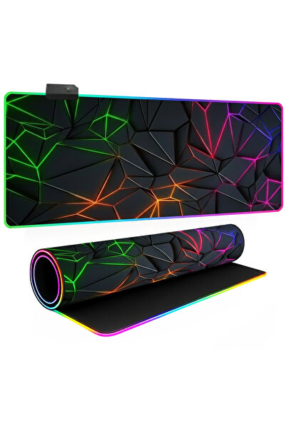 TnsAround Professional Gaming MousePad, 4 LED Lighting Modes, 3D Neon Fractals Pattern, 80x30 cm