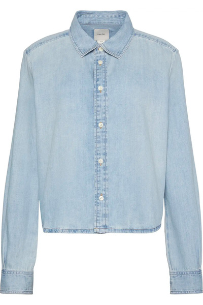 Calvin Klein CROPPED LS SHIRT BRIGHTON BLUE Kadın Mavi Kot Gömlek