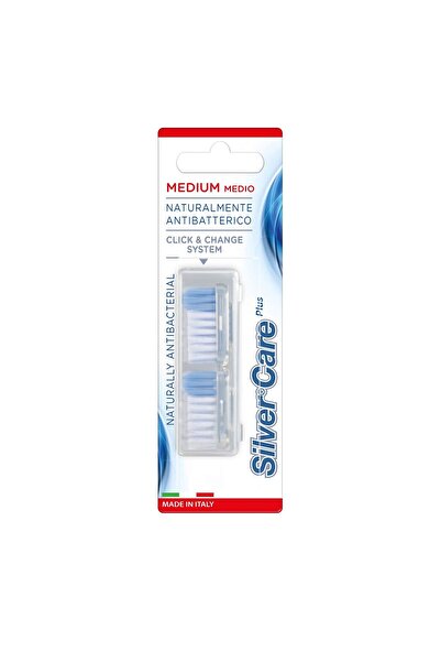 SILVER CARE Set of 2 Medium Toothbrush Refills Interchangeable Brushes Medium...