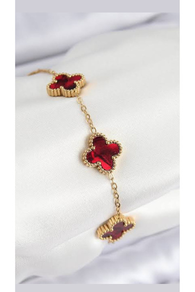 STİL NOKTA Çelik Bordo Sedefli Van Cleef Bilekliklik