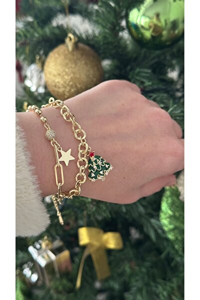 mibrillo شجرة عيد الميلاد المرصعة بالأحجار (سوار عيد الميلاد المزدوج)