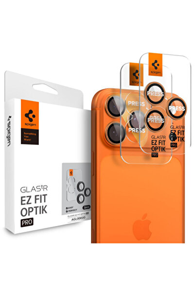Spigen [Pack of 2] Glas.tR Optik EZ Fit Pro Camera Glass Protector for iPhone 16 Pro, Orange