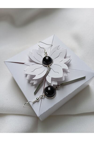 OEM Earrings with silver plated pancake and semi-precious stones Onyx/Lapis Lazuli 10 mm