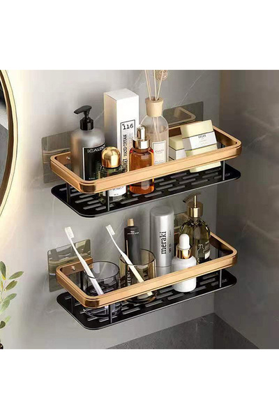 OEM Etajeră de baie autoadezivă din aluminiu, dreptunghi lung, negru cu detal...