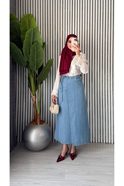 Molly Nelly Kadın Yandan Bağlamalı Tesettür Uzun Kot Etek