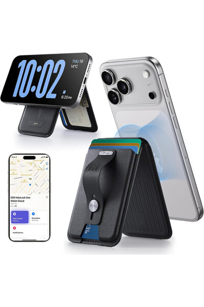 ESR Geo Leather Card Wallet with MagSafe Phone Holder, Black