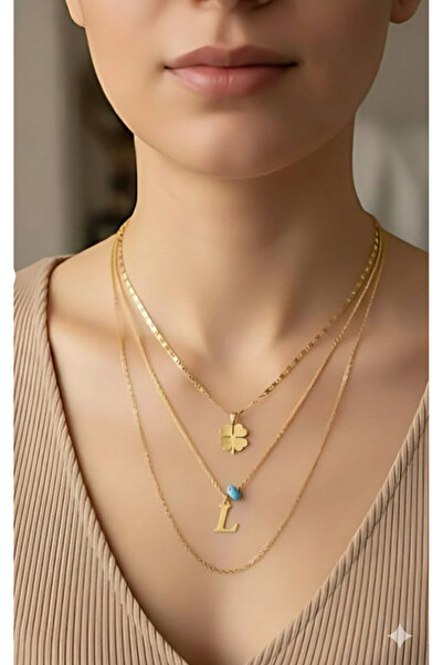 Jewerly Women's Gold Harmony Combination Triple L Letter Necklace