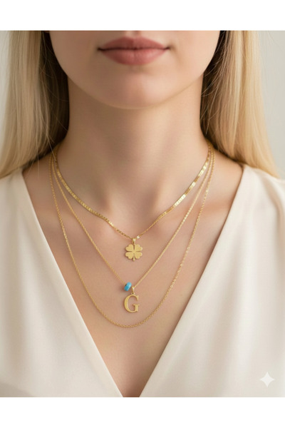 Jewerly قلادة نسائية ذهبية بتصميم هارموني مع حرف G ثلاثي