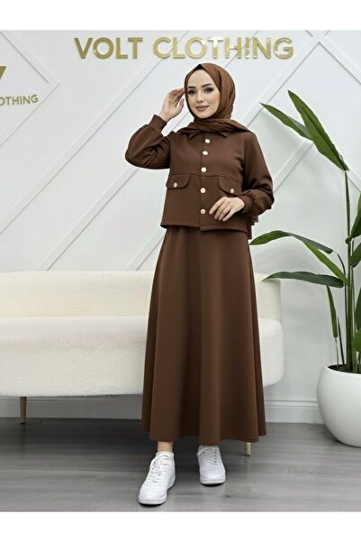 VOLT CLOTHİNG Gold Button Covered Skirt Suit