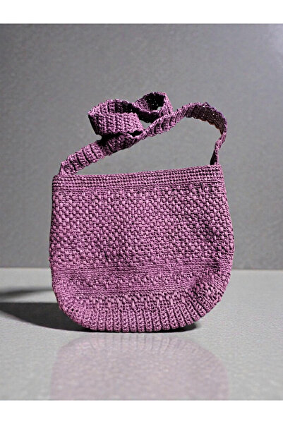 The Fabrics Studio Purple Hand Knitted Paper String Shoulder Bag