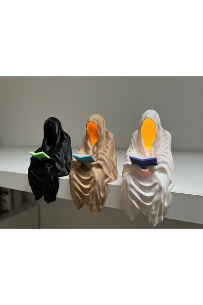 Butik 3'lü Kitap Okuyan Hayalet Figür Seti | Dekoratif LED Masaüstü Aydınlatm...