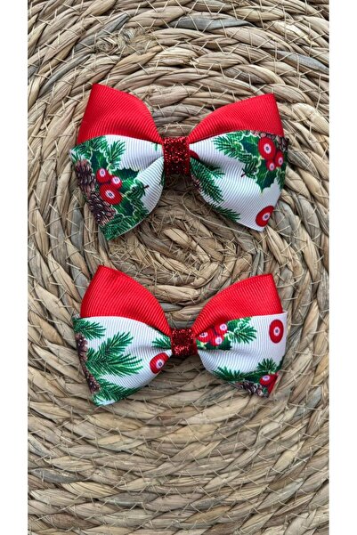 Kirpi toka Red Pine Tree Patterned Double New Year Christmas Women/Girls Hair...