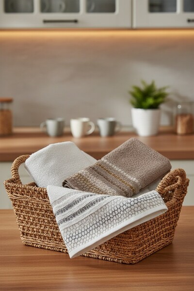SAVESSA 4-Piece Kitchen Towels 100% Cotton 40X55 cm Extra Soft Textured Camel...