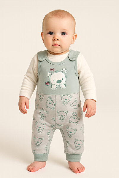 MYZİ STORE Βρεφικό Σετ Ρούχων 2 τεμαχίων - Σαλοπέτα με Κέντημα Αρκουδάκι Badi...