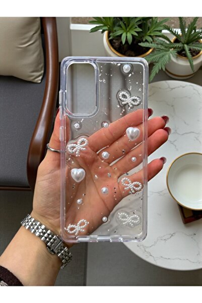KVK PRİVACY Samsung S20 FE Uyumlu İnci Kalp Fiyonk 3D , Şeffaf, Darbe Dayanık...