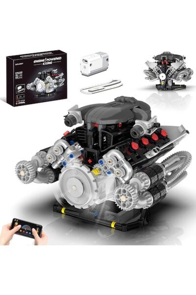 RaSteff Set de construcție cu motor V8, 689 de piese — STEAM, LED și aplicație pentru adolescenți și adulți