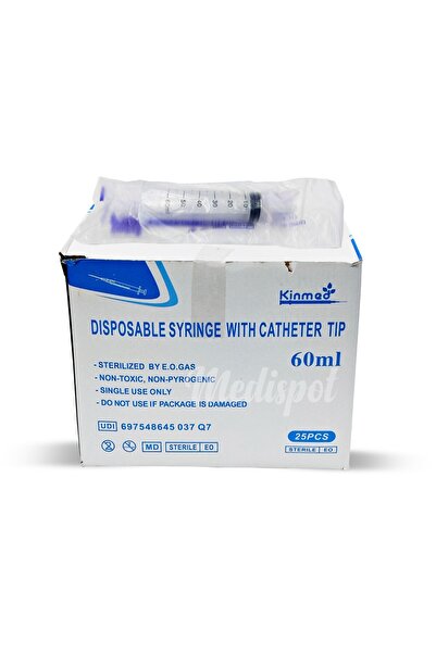 Kinmed 25 Pieces Disposable Syringe with Catheter Tip 60ml (Box of 25)