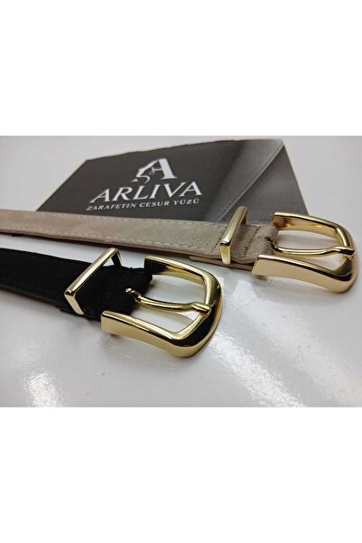 ARLIVA Suede 3cm Gold Plated Buckle Women's Trouser Belt, Dress Belt, Coat Belt