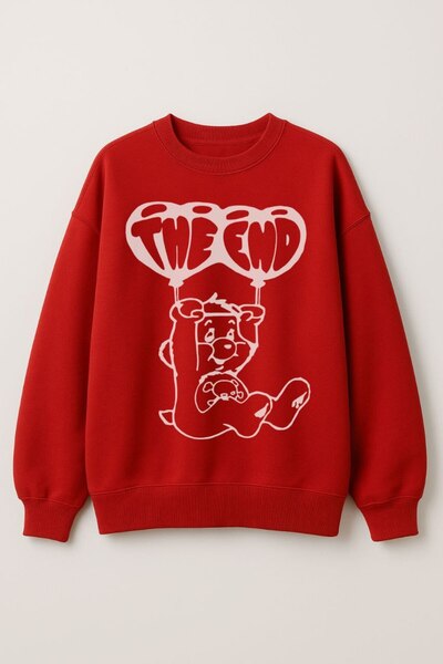 MAYDAY CULTURE Red Bear Bear Printed Unisex Γυναικεία Ανδρική μπλούζα με στάμ...