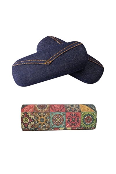 OEM Set of 3 sunglasses and eyeglasses cases, Denim Jeans, Vintage floral design, magnetic closure