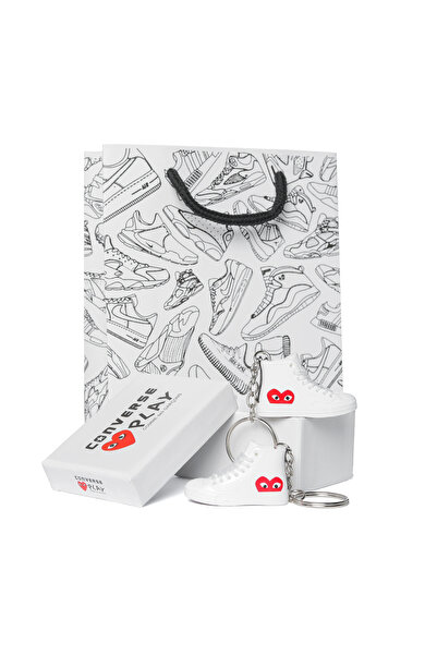 Converse x Comme Des Garçons "Play" Chuck 70 Hi "White" Keychain, Box and Bag Set