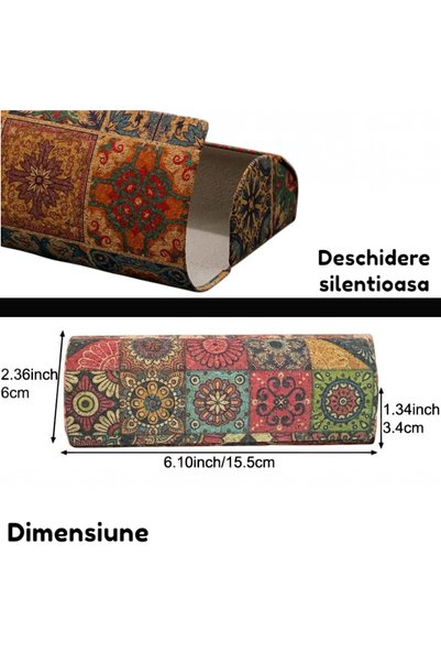 OEM Set 3 tocuri ochelari soare si vedere, Denim Jeans, design floral Vintage, inchidere magnetic