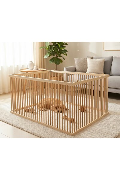 naturbird 2,5cm aralıklı 100x100cm Ahşap Köpek Çiti yükseklik 53 cm