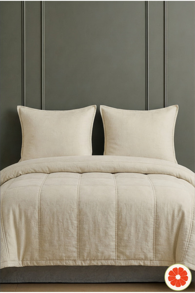 POMELO HOME Ekru %100 Pamuk Çift Kişilik Uyku Seti | Yorgan + 2 Yastık Kılıfı...