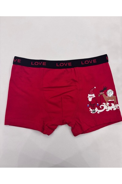 ASORTİ Yılbaşı Özel Kırmızı Pamuklu Çocuk Boxer