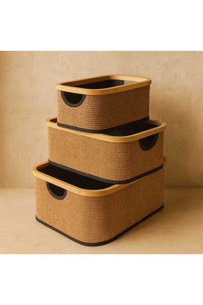 Evanev Tutku Bambu Detaylı Sepet Seti Siyah 3 Boy