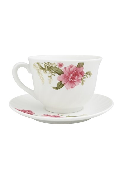 OEM Set of 6 heat-resistant opal glass cups with 6 saucers, 190 ml, floral