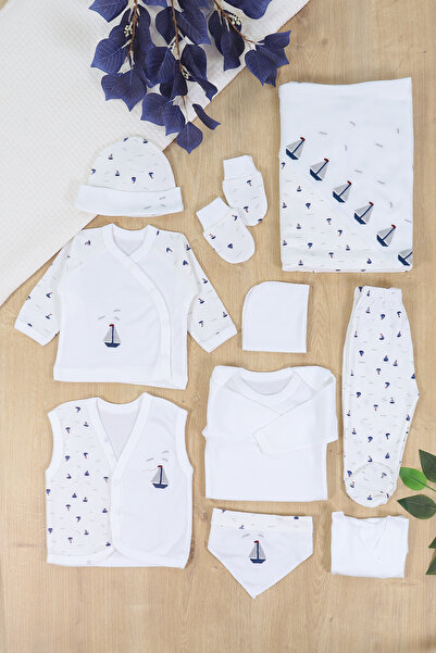 Sitilin Baby Boy Blue Newborn 100% Cotton Soft Blue 10-Piece Hospital Release Gift Stl7137